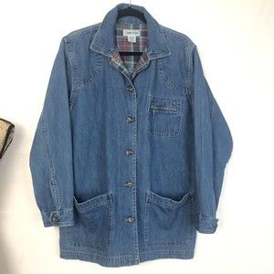 CABIN CREEK Womens medium long denim jacket cargo pockets 100% cotton